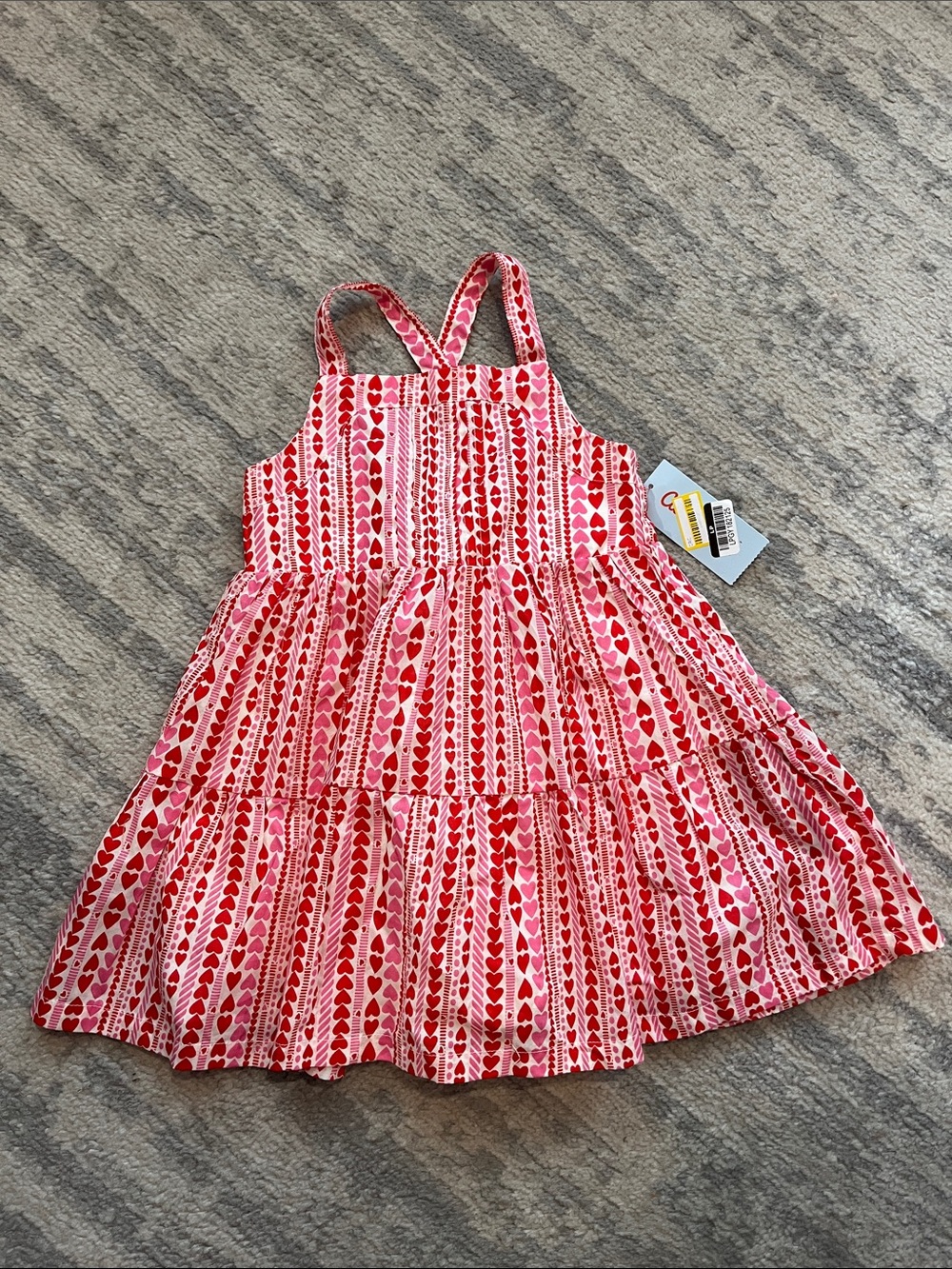 Cat & Jack Pink and Red Heart-Stripe Tiered Sundress